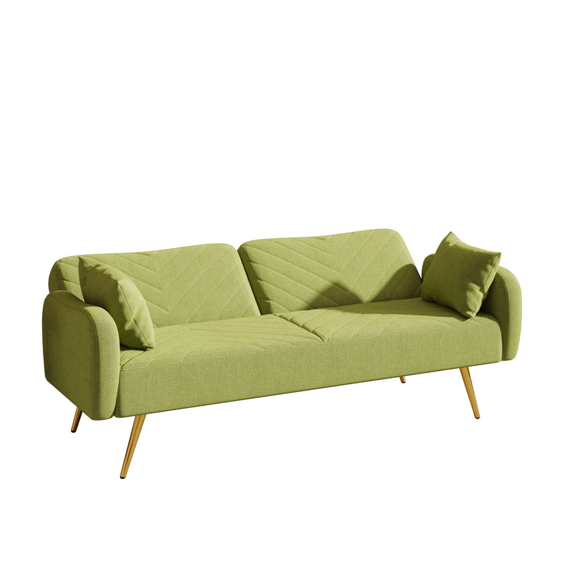 Fabric Double Sofa With Split Backrest And Two Throw Pillows, Suitable For Living Room, Apartment, Home Office - Green