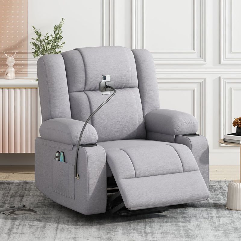 Power Lift Recliner Chair Electric Recliner For Elderly Recliner Chair With Massage And Heating Functions, Remote, Phone Holder Side Pockets And Cup Holders For Living Room