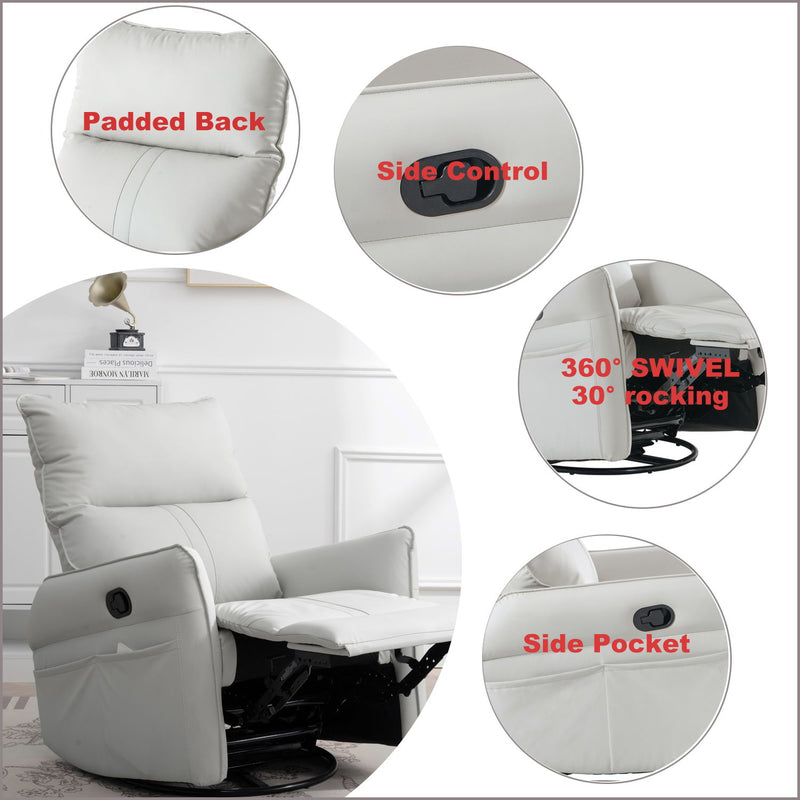 Rocking Recliner Chair, 360 Degree Swivel Nursery Rocking Chair, Glider Chair, Modern Small Rocking Swivel Recliner Chair For Bedroom, Living Room Chair Home Theater Seat, Phone Holder