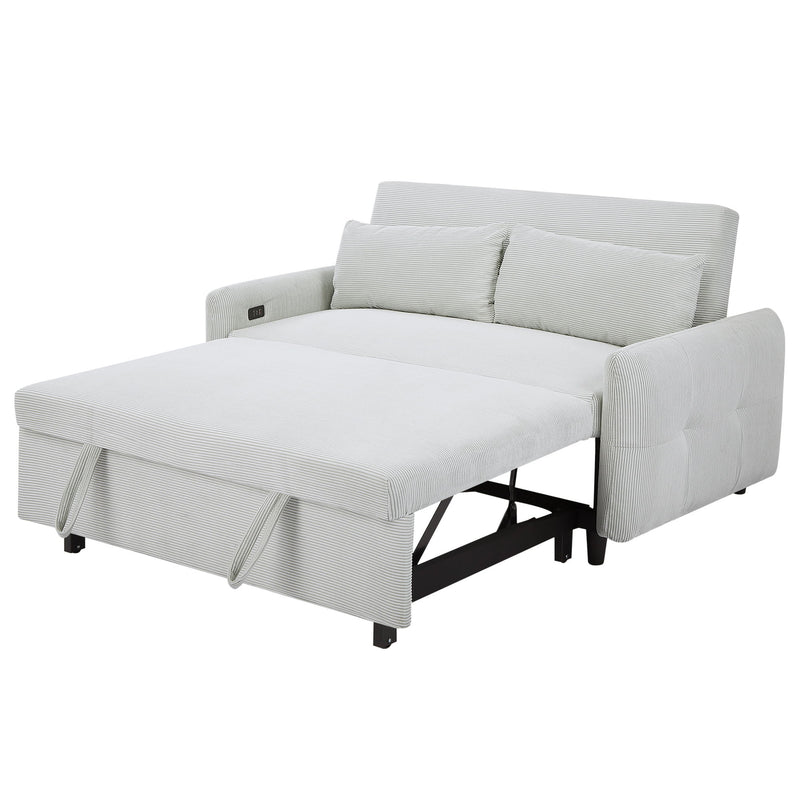 Pull-Out Sofa Bed Convertible Couch 2 Seat Loveseat Sofa Modern Sleeper Sofa With Two Throw Pillows And USB Ports For Living Room