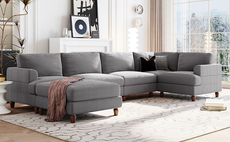 U_Style Modular Sectional Sofa with Ottoman L Shaped Corner Sectional for Living Room, Office, Spacious Space(same sku: WY000336AAE)