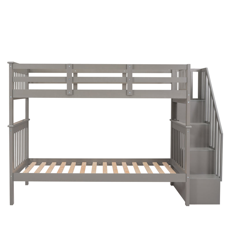 Stairway Twin-Over-Twin Bunk Bed with Storage and Guard Rail for Bedroom, Dorm, Gray color(OLD SKU :LP000109AAE)