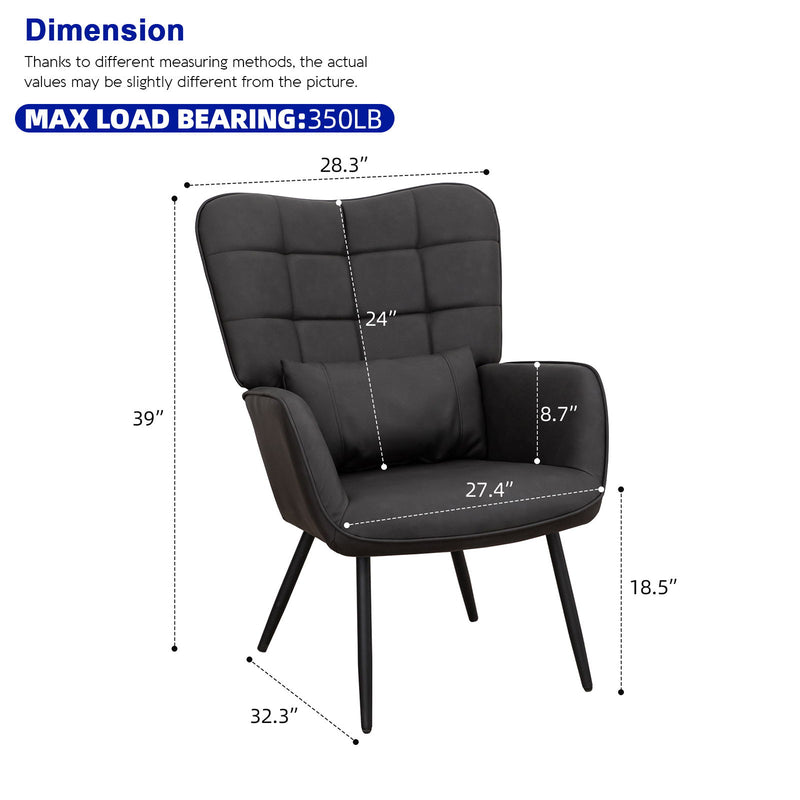 Leather Armchair, Modern Accent Chair High Back, Living Room Chair With Metal Legs And Soft Padded, Sofa Chair For Home Office, Bedroom, Dining Room - Gray