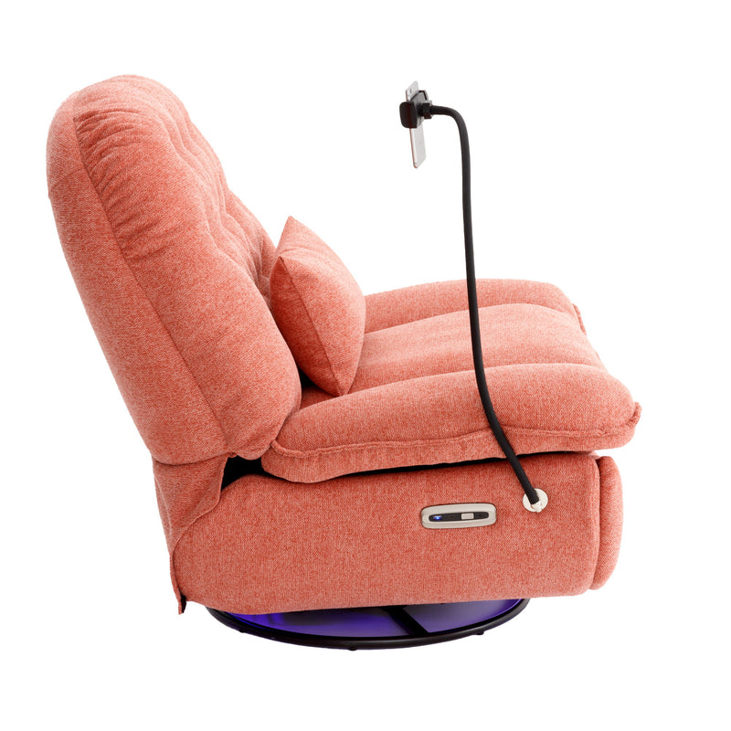 270° Swivel Power Recliner With Voice Control - Bluetooth Music Player, USB Ports, Atmosphere Lamp, Hidden Arm Storage And Mobile Phone Holder For Living Room, Bedroom, Apartment