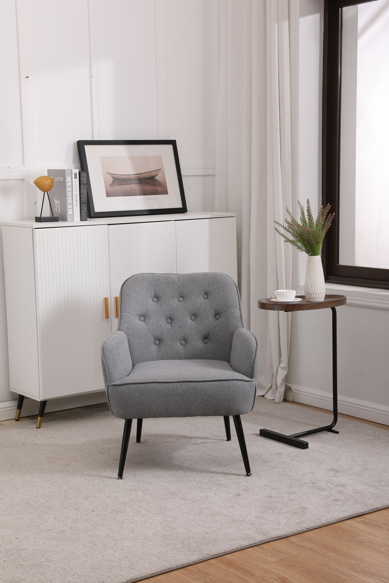 Modern Mid-Century Chair Linen Sherpa Armchair