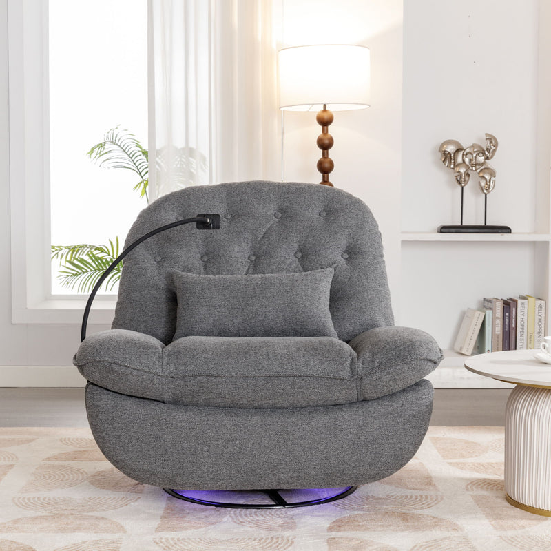 270° Swivel Power Recliner With Voice Control - Bluetooth Music Player, USB Ports, Atmosphere Lamp, Hidden Arm Storage And Mobile Phone Holder For Living Room, Bedroom, Apartment