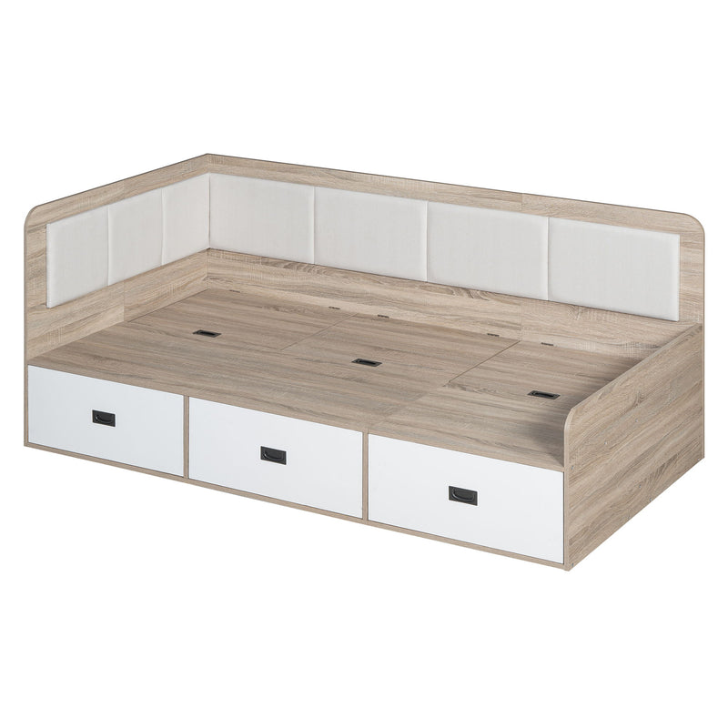 Twin Size Daybed With Three Drawers And Three Storage Compartments - Nature / Beige