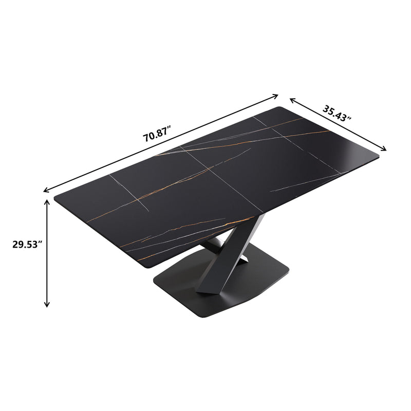 Modern Artificial Stone Straight Edge Metal Leg Dining Table, Can Accommodate 6-8 People - Black