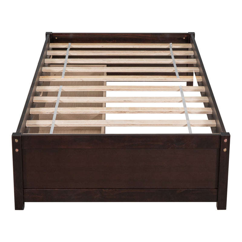 Twin Bed with 2 Drawers, Solid Wood, No Box Spring Needed ,Espresso(New SKU:W504P149043)