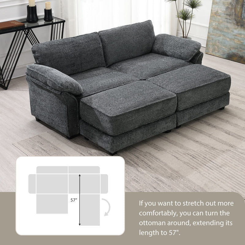 Free Combination Modular Convertible Sectional Sofa Bed Set, 4 Seat Upholstered Sleeper Corner Couch, Deep Seat Loveseat With Ottoman For Living Room, Office, Apartment