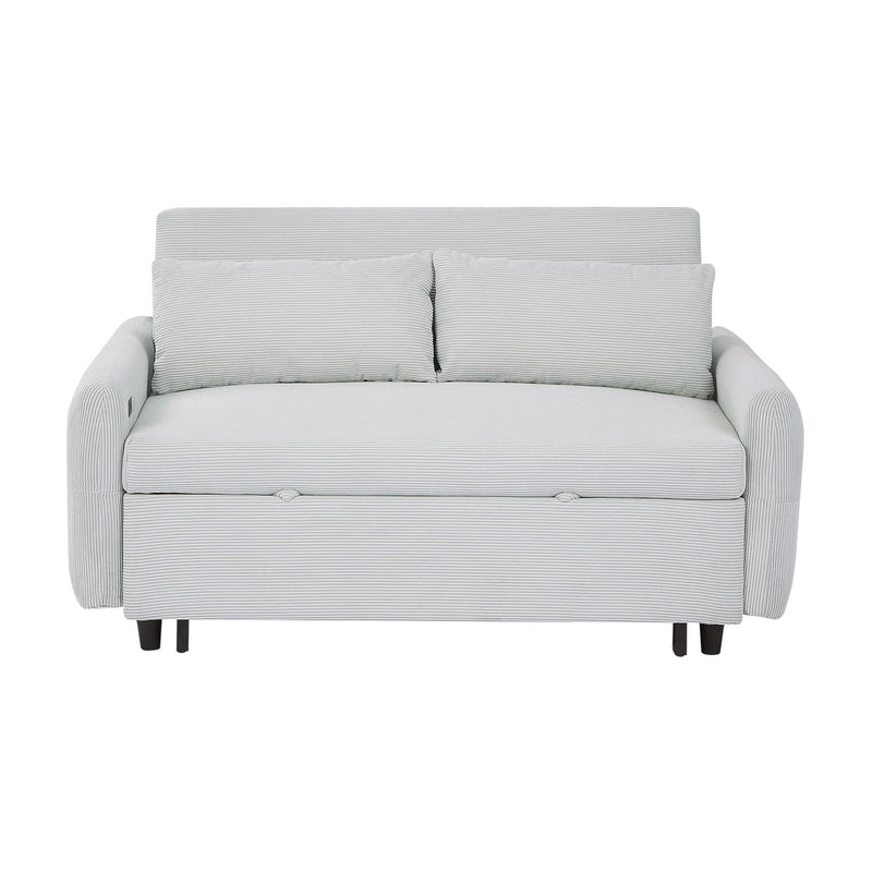 Pull-Out Sofa Bed Convertible Couch 2 Seat Loveseat Sofa Modern Sleeper Sofa With Two Throw Pillows And USB Ports For Living Room