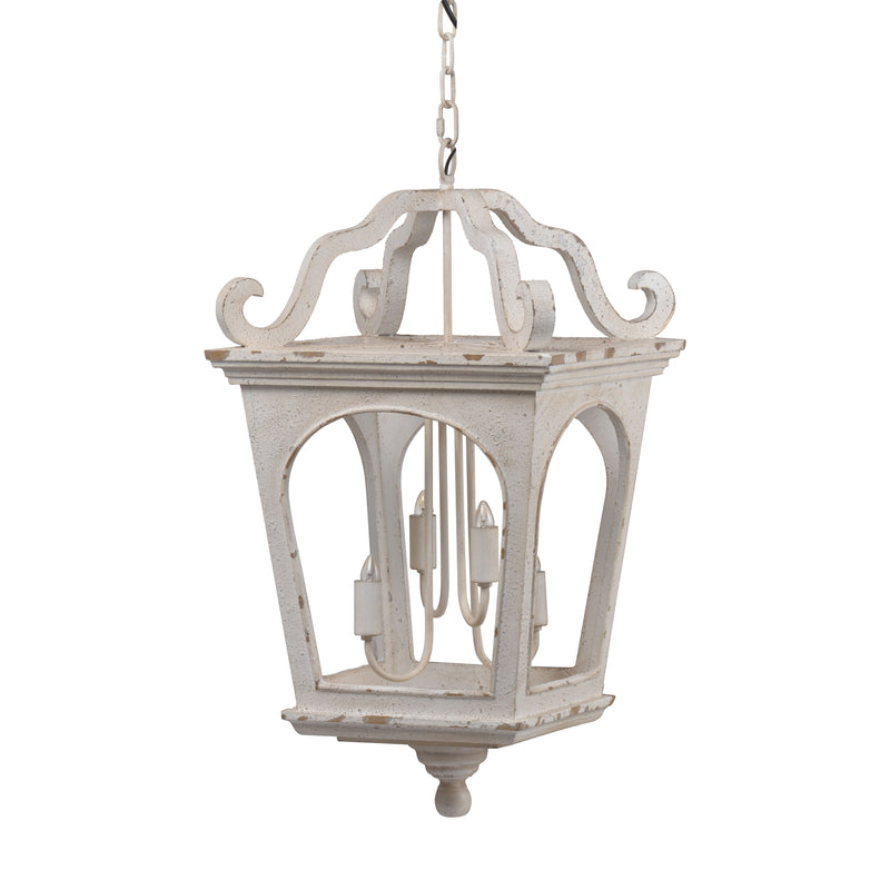 4 Light Wood Chandelier, Hanging Light Fixture With Adjustable Chain For Kitchen Dining Room Foyer, Bulb Not Included - Cream White