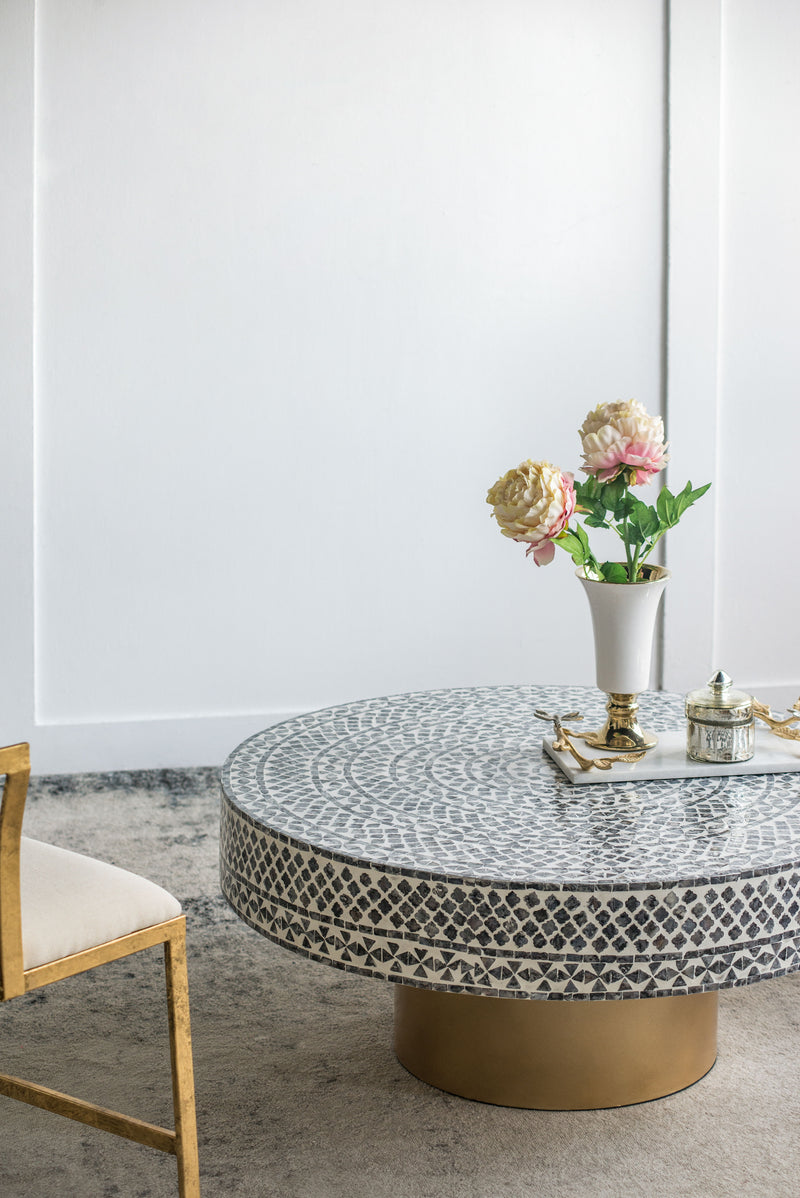 Unique Capiz Coffee Table With Pedestal Base