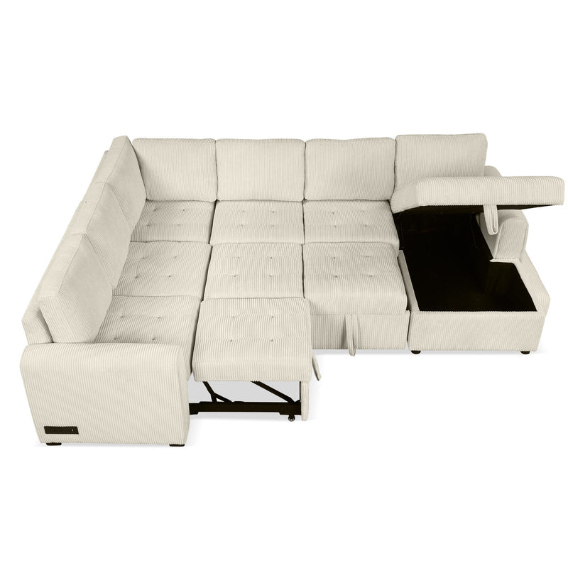 U-Shaped Sofa Sectional Sofa Pull-Out Sofa Bed With A Storage Chaise Lounge, Charging Devices For Living Room - Beige