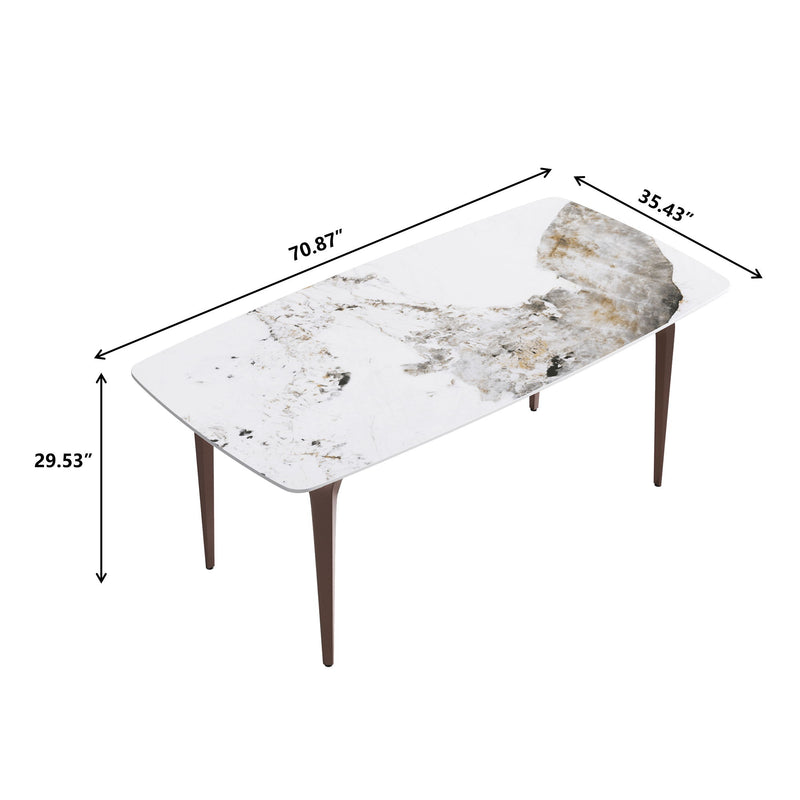 70.87" Modern Artificial Stone Pandora White Curved Metal Leg Dining Table, Can Accommodate 6-8 People - Antique White