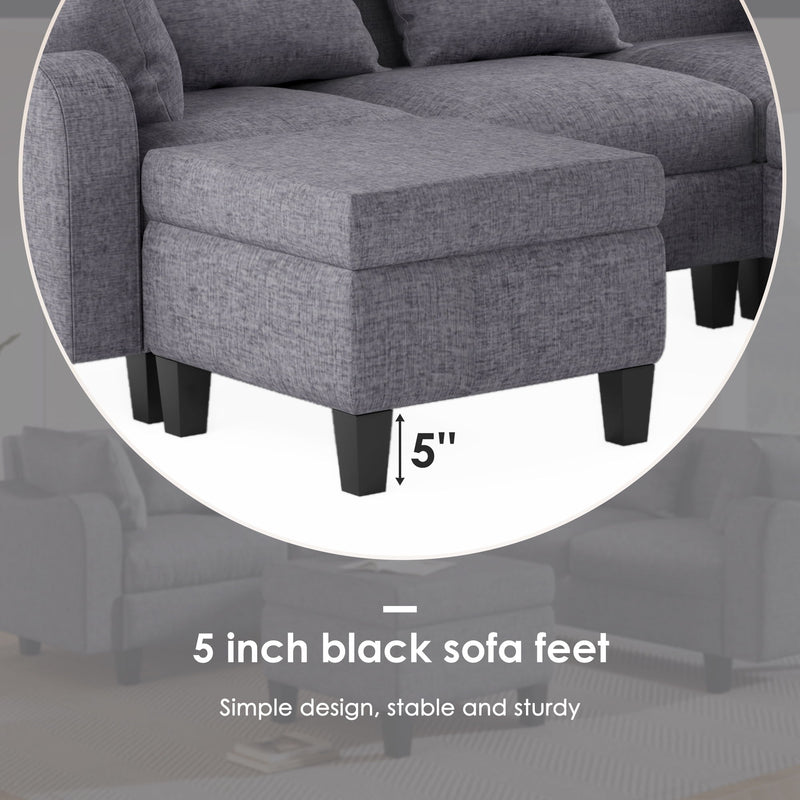 Modern Sectional Sofa With Coffee Table, 6 Seat Couch Set With Storage Ottoman, Various Combinations, L-Shape Indoor Furniture With Unique Armrests For Living Room (6 Pillows)