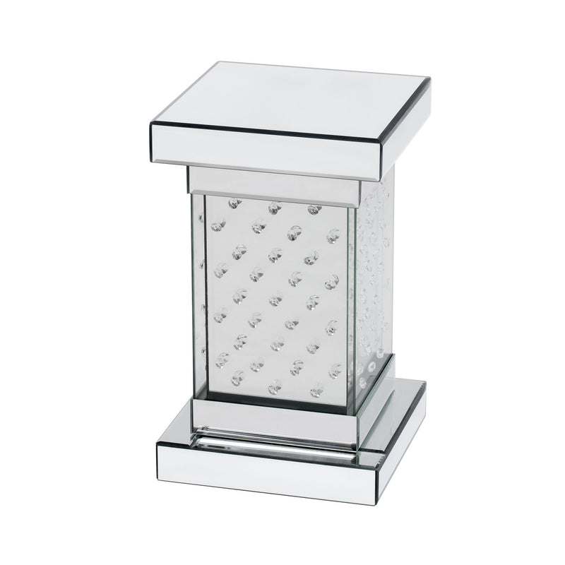 Square Mirrored End Table With Led Lights, Modern Side Table With Crystal Inlay For Living Room