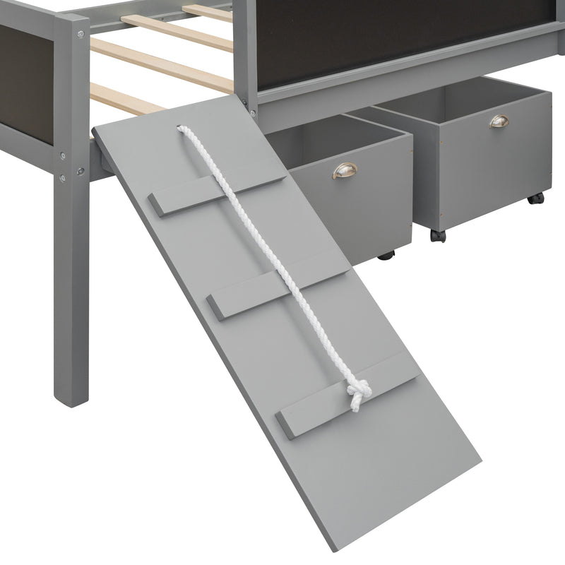 Twin size Loft Bed Wood Bed with Two Storage Boxes - Gray( old sku: LP000075AAE )