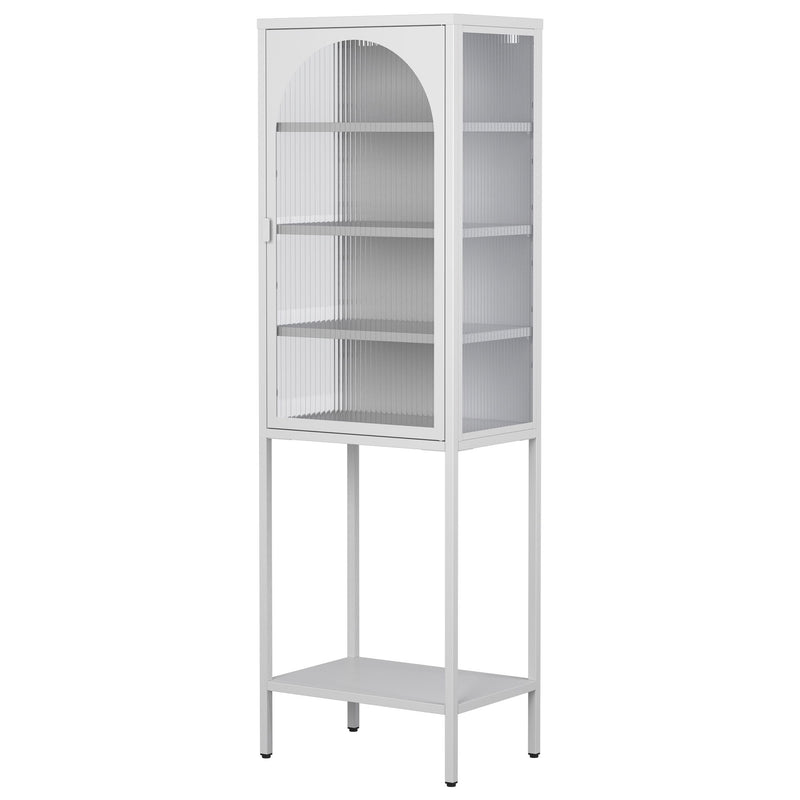 Metal Glass Door Display Storage Cabinet - 5 Tier Cube Bookshelf Storage Cabinet With 3 Adjustable Shelves For Kitchen, Dining Room, Living Room, Bathroom, Home Office - Antique White