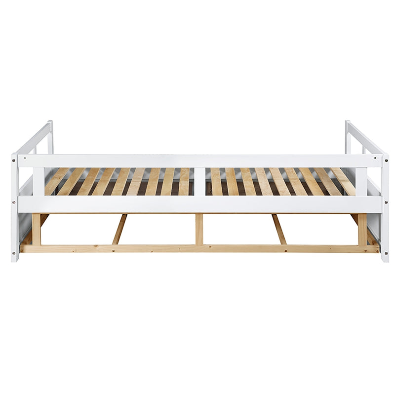 Wooden Daybed with Trundle Bed and Two Storage Drawers , Extendable Bed Daybed,Sofa Bed for Bedroom Living Room,White