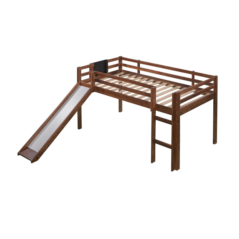 Twin size Loft Bed Wood Bed with Slide, Stair and Chalkboard,Walnut(OLD SKU :WF282115AAL)