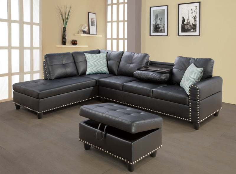 Irine - Faux Leather Sectional Sofa With Ottoman
