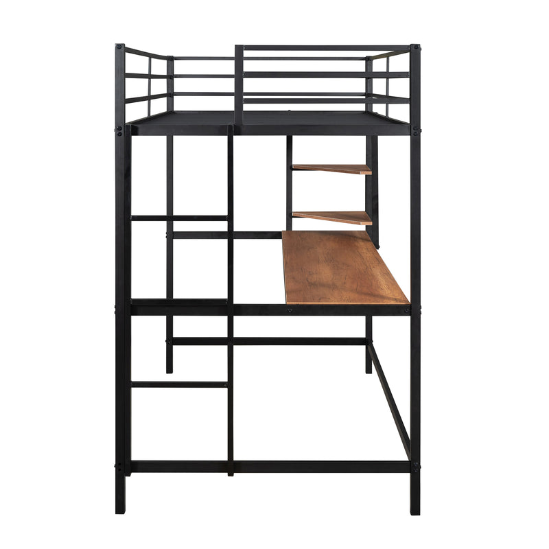 Twin Metal Loft Bed with Desk and Shelve,Black