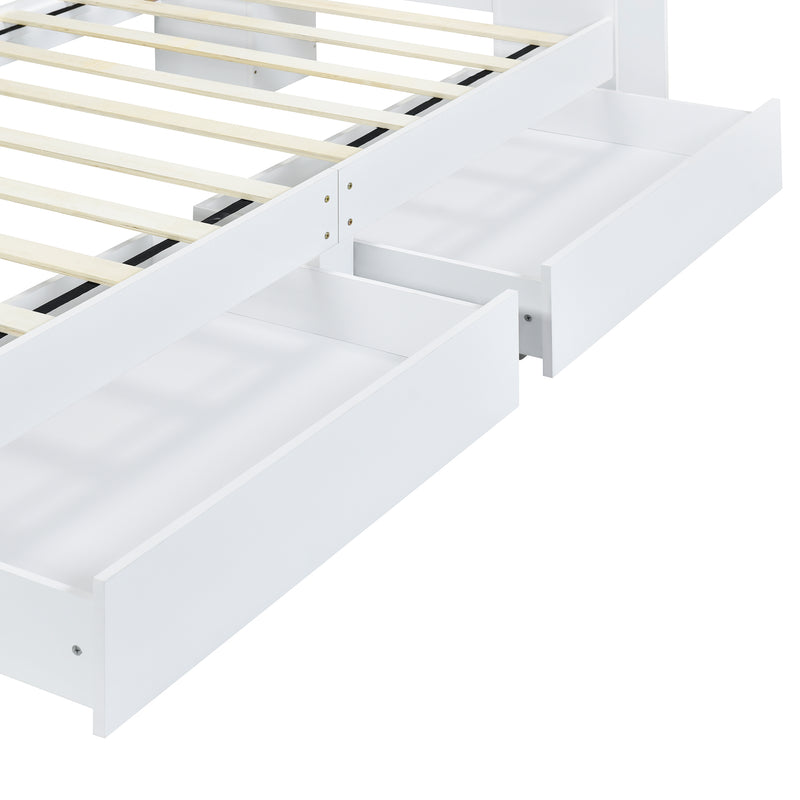 Twin Size Storage Platform Bed Frame with with Two Drawers and Light Strip Design in Headboard,White