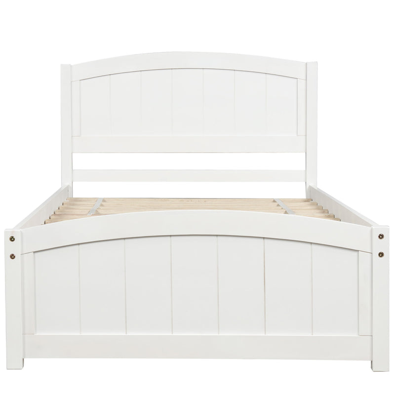 Twin Platform Bed With Headboard, Footboard And Wood Slat Support - White