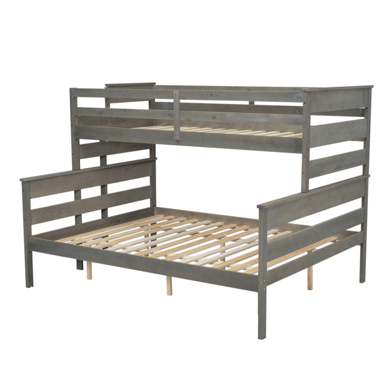 Wood Twin over Full Bunk Bed with Ladder, Gray