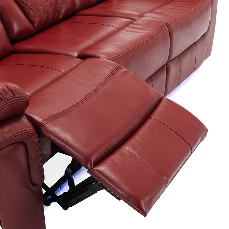 Home Theater Seating Manual Recliner Chair With Center Console And Led Light Strip For Living Room