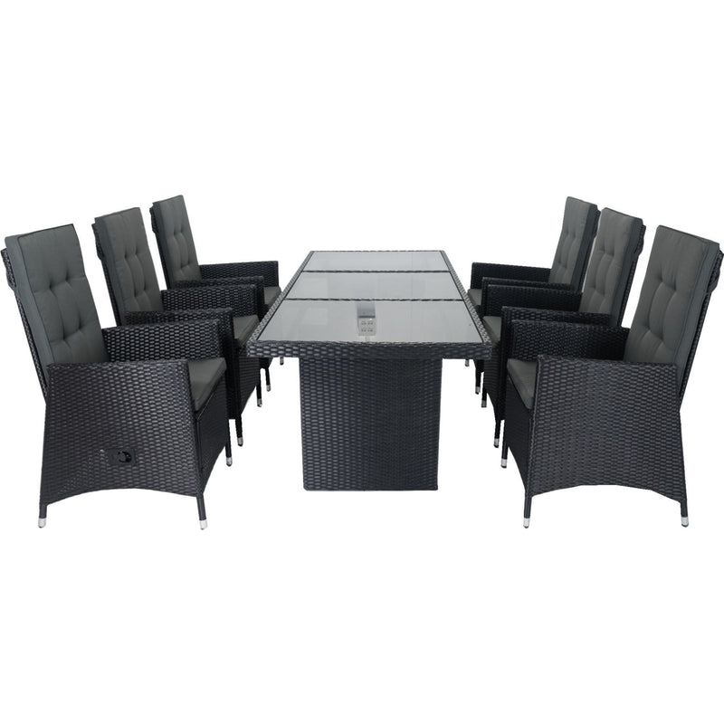 7 Piece Outdoor Patio Wicker Dining Set Patio With Adjustable Backrest And Cushion - Black / Dark Gray