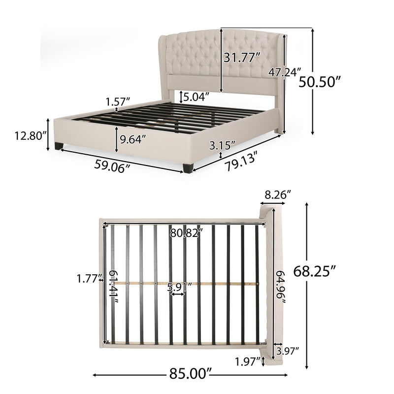 ALBERTA FULLY UPHOLSTERED QUEEN WHOLE BED-HEADBOARD -NEW