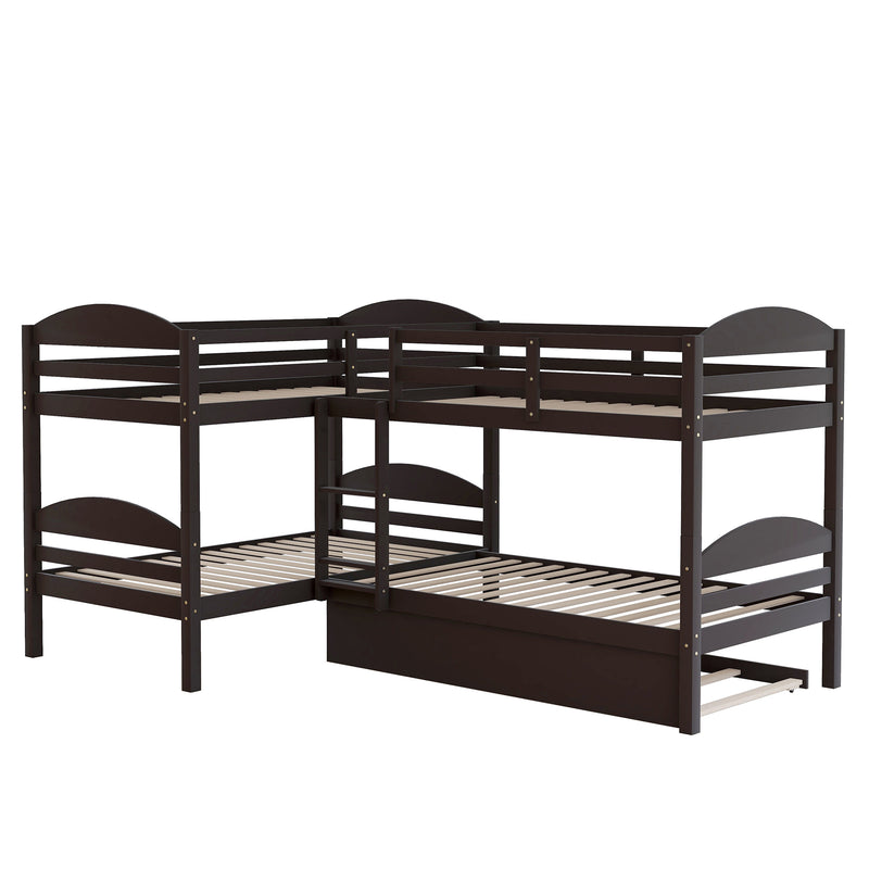 Twin L-Shaped Bunk bed with Trundle-Espresso{OLD SKU:LP000024AAP}