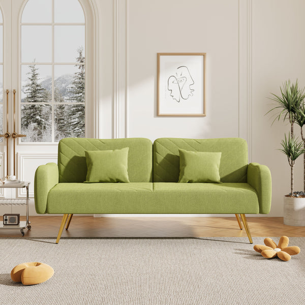 Fabric Double Sofa With Split Backrest And Two Throw Pillows, Suitable For Living Room, Apartment, Home Office - Green