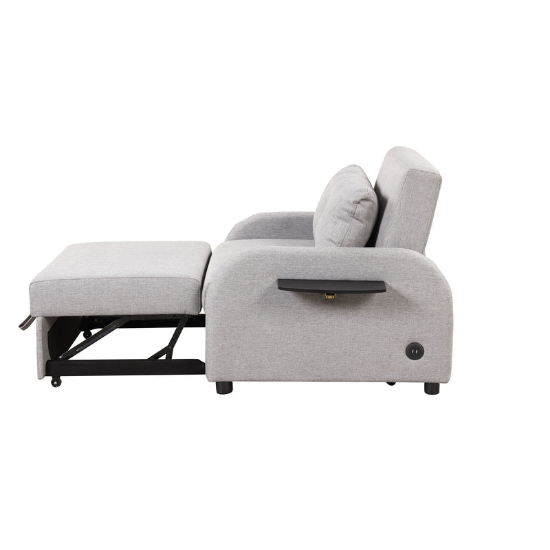 Pull Out Sofa Sleeper 3 In 1 With 2 Wing Table And USB Charge For Nap Line Fabric For Living Room Recreation Room