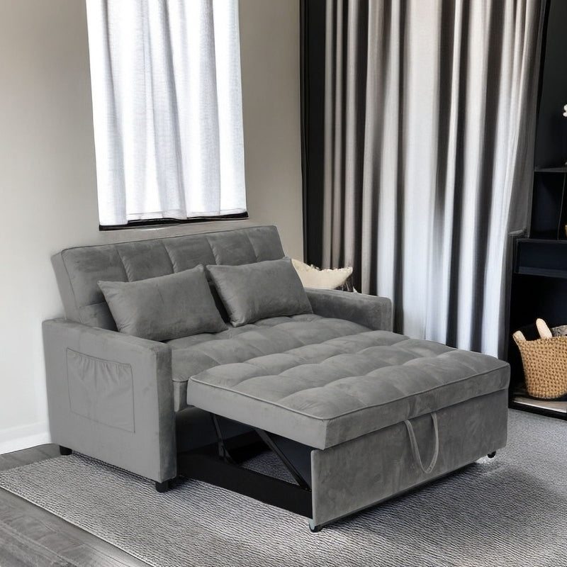 3 In 1 Convertible Sleeper Sofa Bed, Modern Fabric Loveseat Futon Sofa Couch With Pullout Bed, Small Love Seat Lounge Sofa With Reclining Backrest, Furniture For Living Room - Gray