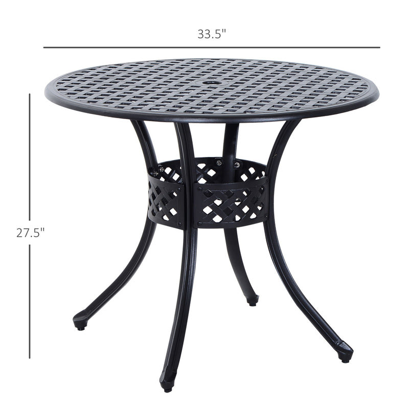 Outsunny - 33" Patio Dining Table Round Cast Aluminium Outdoor Bistro Table With Umbrella Hole - Black