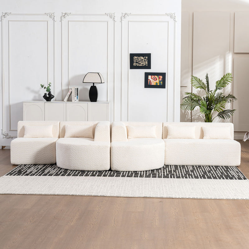 Upholstered Sofa Free Combined Sofa Couch With Two Chaise Lounge And Five Back Pillows For Living Room - Beige