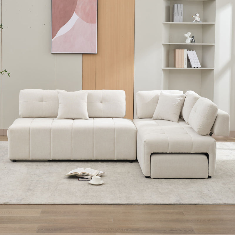 L-Shaped Sofa Sectional Sofa Couch With 2 Stools And 2 Lumbar Pillows For Living Room