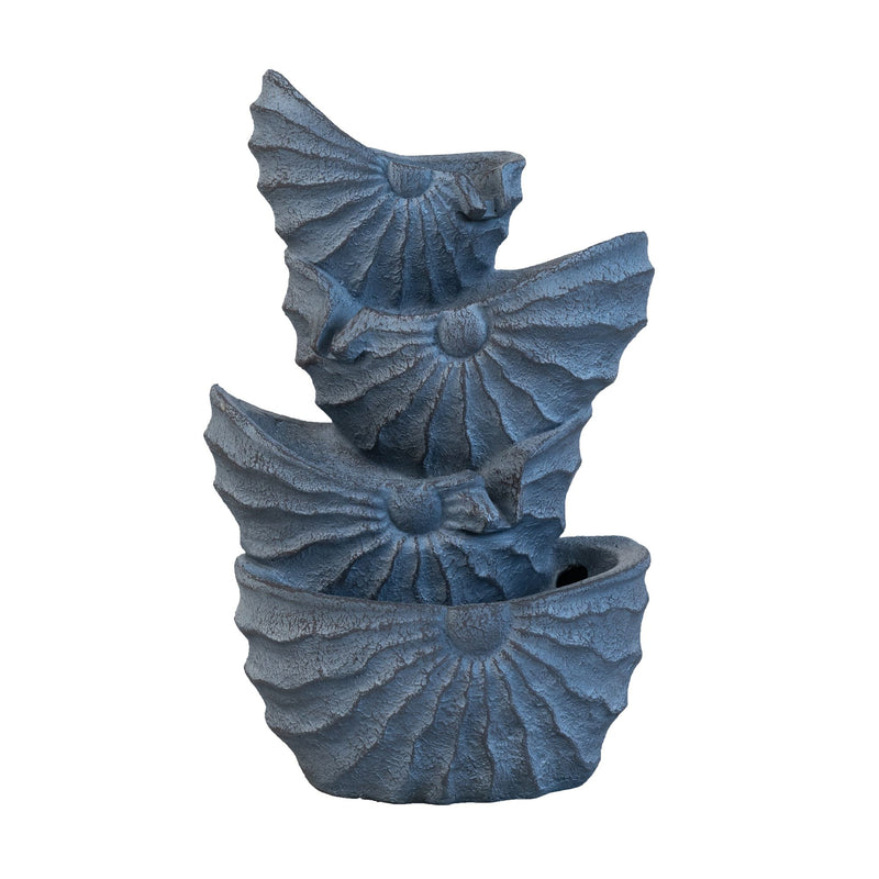 Decorative 4 Tier Nautilus Shell Water Fountain With Light For Indoor Outdoor - Blue