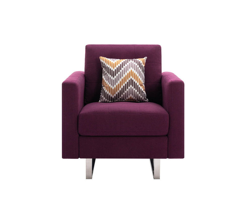 Victoria - Linen Fabric Armchair With Metal Legs, Side Pockets, And Pillow