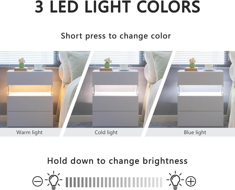 LED Nightstands 3 Drawer Dresser For Bedroom End Table With Acrylic Board LED Bedside Tables For Bedroom Living Room Bedside Furniture