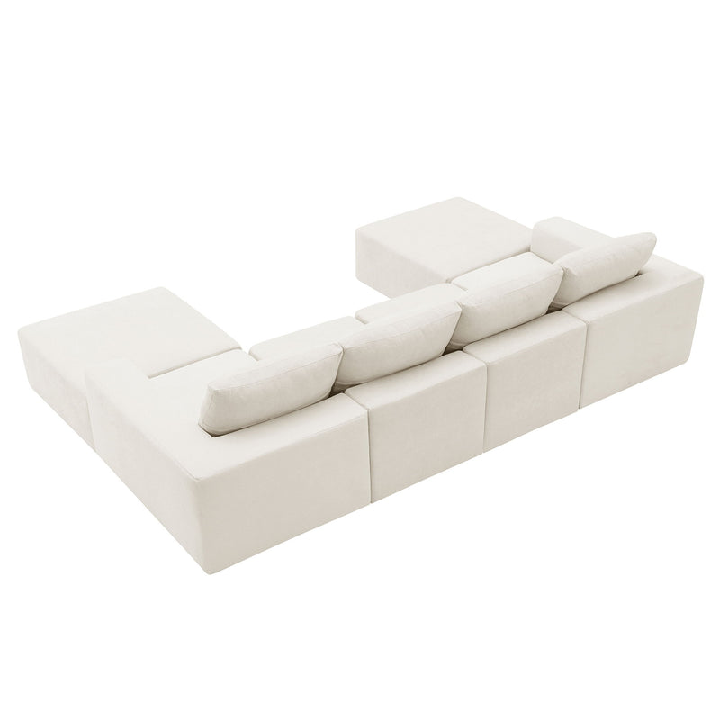 Modular U Shaped Sectional Sofa, Luxury Chenille Floor Couch Set, Upholstered Indoor Furniture, Foam-Filled Sleeper Sofa Bed For Living Room, Bedroom, Free Combination - Beige