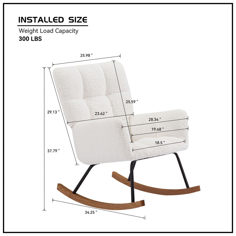 Comfy Upholstered Lounge Chair Rocking Chair With High Backrest, For Nursing Baby, Reading, Napping - Off White