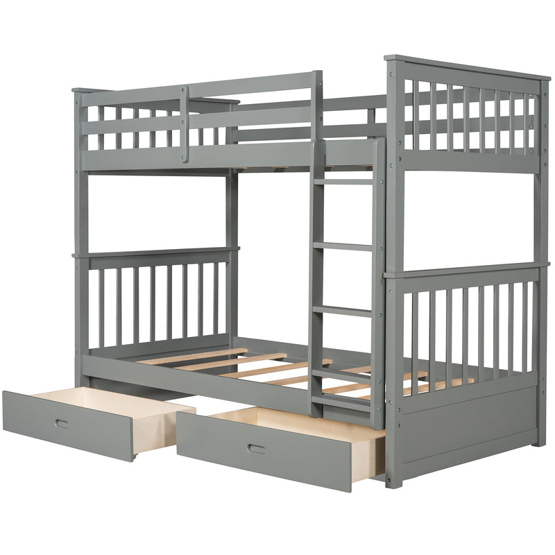 Twin-Over-Twin Bunk Bed with Ladders and Two Storage Drawers (Gray)(LT000265AAE)