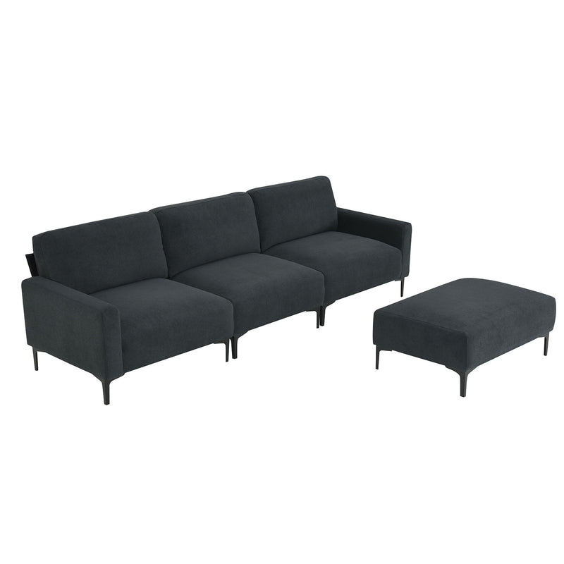 Modern L-Shaped Sectional Sofa, 4-Seat Velvet Fabric Couch Set With Convertible Ottoman, Freely Combinable Sofa For Living Room, Apartment, Office, Apartment