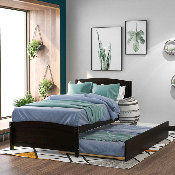 Twin Size Platform Bed With Trundle - Espresso