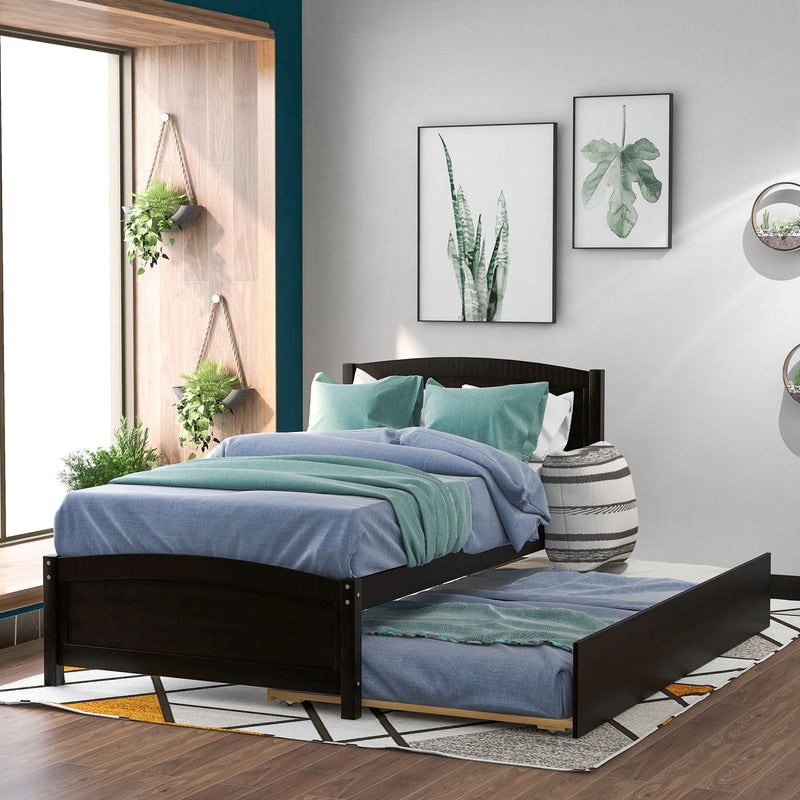 Twin Size Platform Bed With Trundle - Espresso