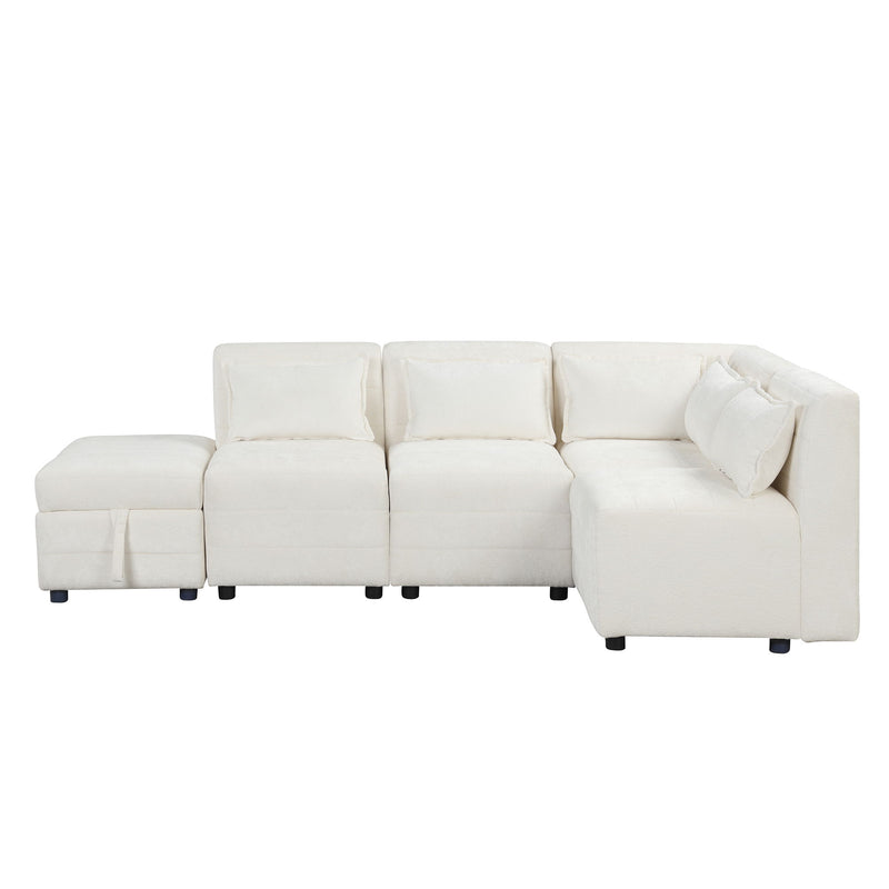 Free-Combined Sectional Sofa 5 Seater Modular Couches With Storage Ottoman, 5 Pillows For Living Room